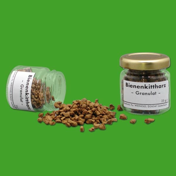 Bienenkittharz-Granulat in der 100 g-Packung bietet eine großzügige Menge des wertvollen Bienenerzeugnisses, ideal für die Herstellung von Tinkturen oder Salben.